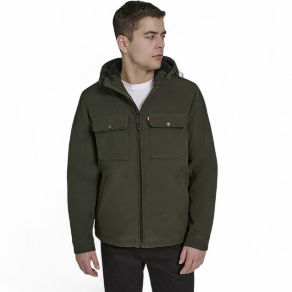 Levi's Olive Green Sherpa Lined Hooded Storm Men's Jacket. Small.